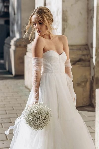 Hobigram Wedding Wedding Product White Long Tulle Gloves Gloves For Wedding Dress