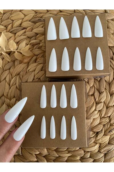 SYBELLE KOZMETİK 20 Adet Beyaz Stiletto Takma Tırnak