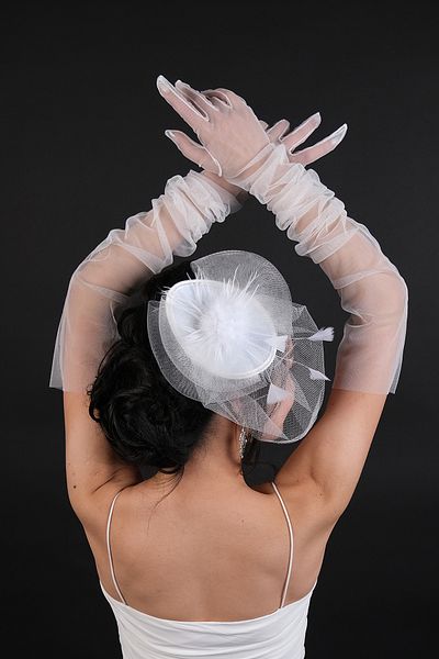 Hobigram Wedding Wedding Product Long White Bridal Gloves and Wedding Cap Set – Gloves, Stylish Design