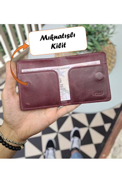 Visso leather VİSSO 657 Hakiki Dana Derisi Mıknatıslı BAY kartlık Çanta cüzda...