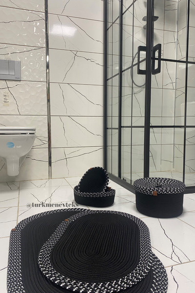 Türkmen Ev Tekstil Jüt Hasır Banyo seti ,Banyo paspası, Oval Sepet makyaj sepeti, Banyo ,dekor