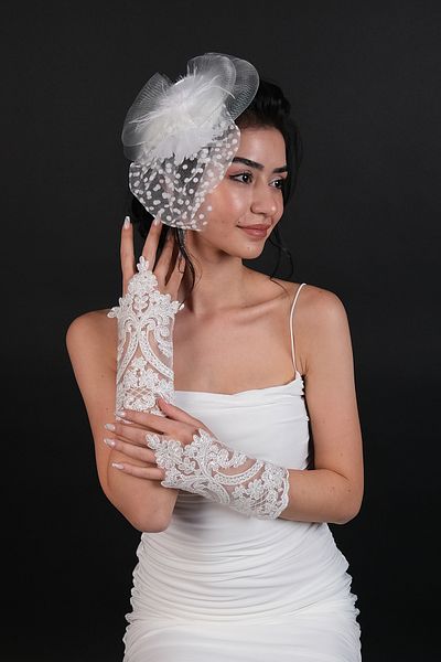 Hobigram Wedding Wedding Product Polka Dot Bridal Veil and Lace Bridal Gloves – Gloves, Stylish Design