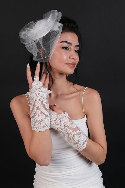 Hobigram Wedding Wedding Product Lace Bridal Gloves and Bridal Cap – Gloves, Stylish Design, Women's Accessory
