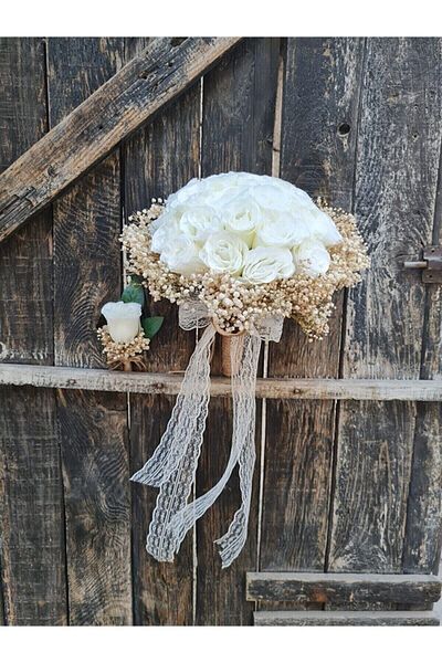 Hobigram Τεχνητό λουλούδι Νυφική ​​ανθοδέσμη Shocking Chipsou Cream Rose Groom Boutonniere Τεχνητό λουλούδι – Τεχνητό λουλούδι ντεκόρ,