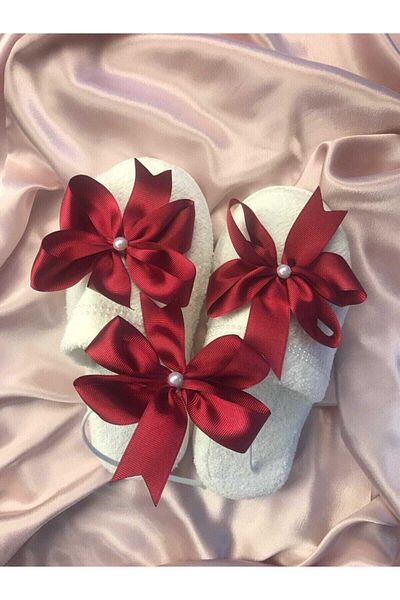 Hobigram Lohsa Sets Bowknot Burgundy Maternity Slippers Crown Set 1006 – Maternity Set, Stylish Design, Women's Accessory