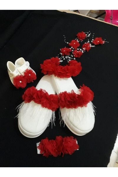 Hobigram Maternity Sets Women's Red Earring Crown Slippers Baby Headband and Booties – Maternity Set, Stylish Design – Loh