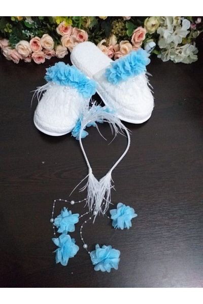 Hobigram Lohsa Sets Maternity Slippers and Crown Feathered Pearl Blue – Maternity Set, Stylish Design, Women's Accessory –
