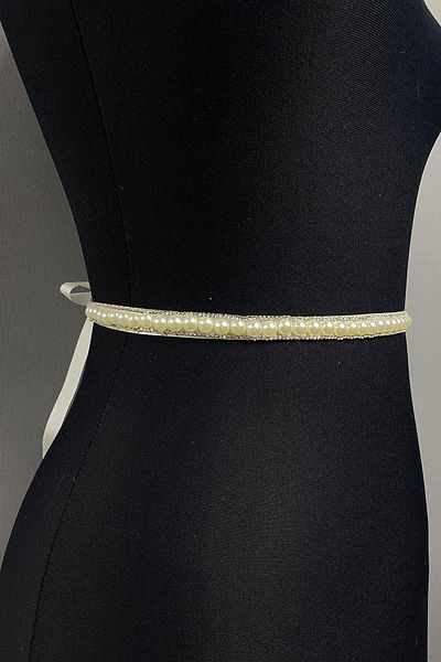 Hobigram Handmade Belt Cream Half Pearl Beaded Stone Dress Belt – Belt, Stylish Design, Women's Accessory