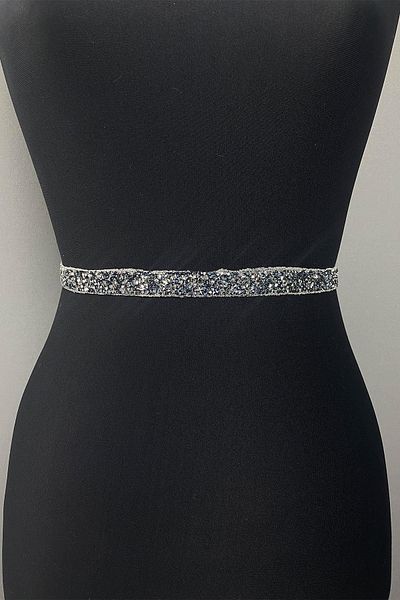 Hobigram Handmade Belt Navy Blue Shiny Bead Embroidered Evening Dress Belt Waist Accessory