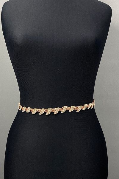 Hobigram Handmade Belt Rose Color Stone Thin Leaf Pattern Accessory Waist Belt – Belt, Stylish Design