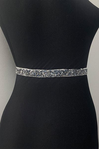 Hobigram Handmade Belt Navy Blue Shiny Bead Embroidered Evening Dress Belt Waist Accessory