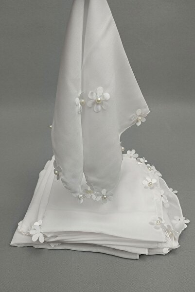 Hobigram Beyaz Çiçek Desenli Lüx Halay Mendili 5 Adet – Kına Eğlence Aksesuar...