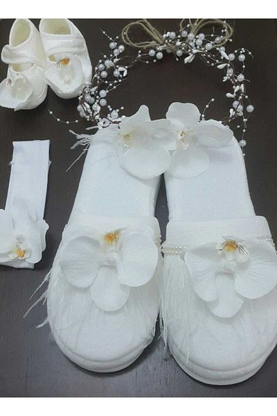 Hobigram Lohsa Sets Women's Orchid Pearl Crown Slippers, Baby Girl Crown Newborn Shoes Maternity Set – Loh
