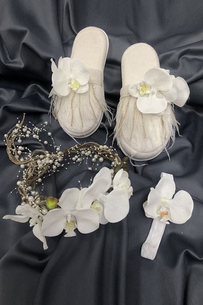 Hobigram Maternity Set Orchid Straw Crown and Slipper Set – Maternity Set, Stylish Design, Women's Accessory – L