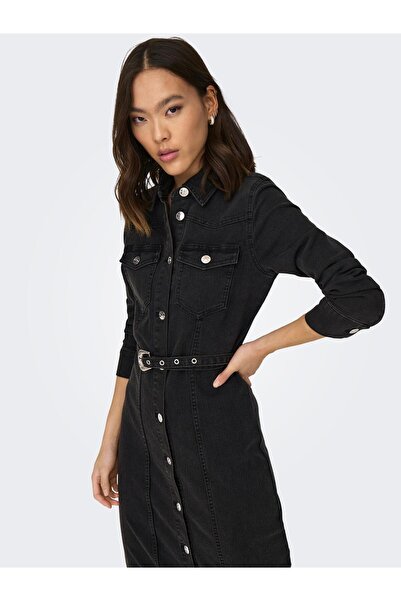 ONLY ONLMYTH LIFE BELT DNM MAXI RUHA Derékpántos, maxi hosszúságú, inggalléros, gombos záródású farmer ruha