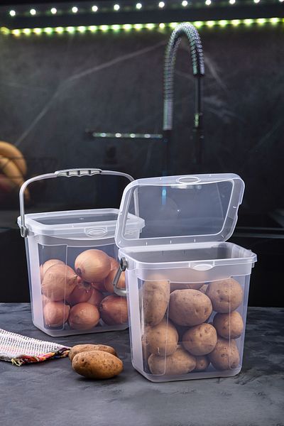 Stile Cucina Large Size 2 Liter Potato & Onion Storage Container with Handle 7 Liter Transparent