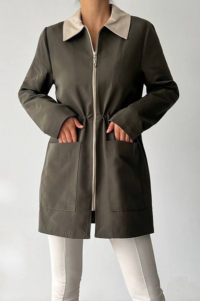 Ortaya Çık Εποχιακό παλτό Khaki Polo Neck
