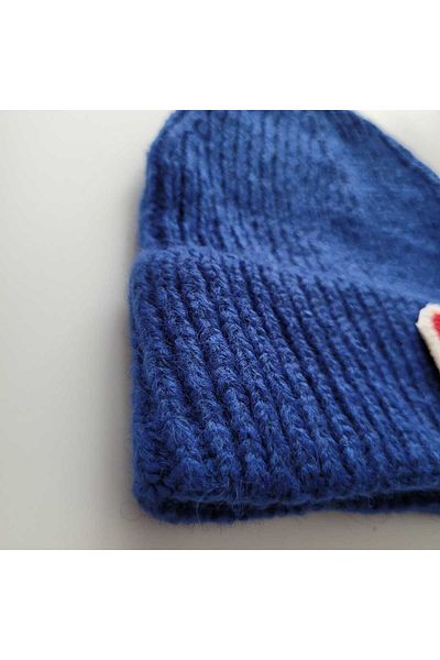 initialess Literă A Mohair Fold Knit Blue Wool Beanie