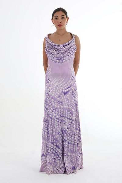 Balizza BLZ-NECK COLLAR STRAP CHEST GARMED PATTERNED SILK EVENING DRESS