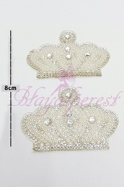 Hobigram Lace Types Cream King Crown Stone Applique That Sticks with Ironing – Lace, Stylish Design, Women's Accessory