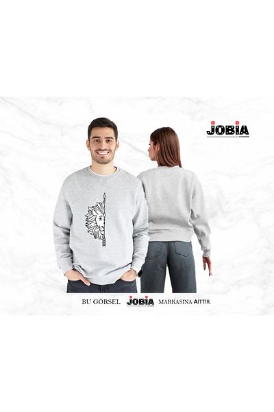 Jobia Outdoors Γυναίκες Άντρες Lion Printed Lover Couple Combination Crew Neck 3 Thread Raster Σετ 2 τεμαχίων