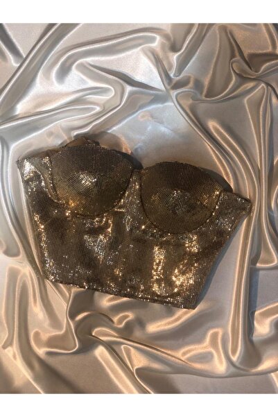 Miss Monalisa Moda Gold Payet Detaylı Astarlı Crop Büstiyer