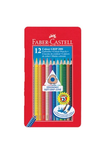 Faber Castell Grip 2001 12 Renk Boya Kalemi Metal Kutu