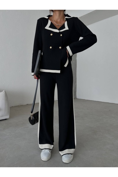 Del La Rose Mooi Boutique Slit részletes kötöttáru Jery öltöny 0183 - fekete