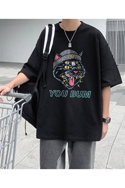 Violon Μπλουζάκι You Bum Cat με εμπριμέ μαύρο Unisex Oversize