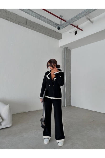 Del La Rose Mooi Boutique Slit részletes kötöttáru Jery öltöny 0183 - fekete