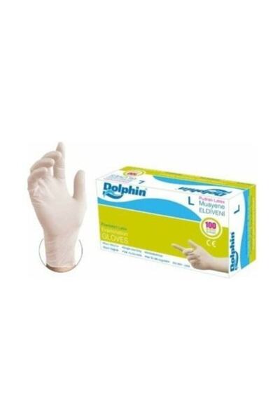 Dolpin Dolphin Pudralı Latex Muayene Eldiveni L Beden 100' lü