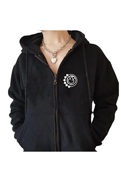 Violon سترة بغطاء للرأس سوداء كبيرة الحجم مطبوعة بابتسامة قوطية للجنسين