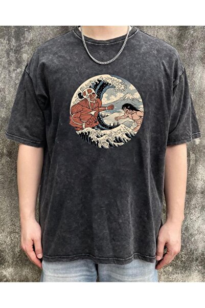 Violon Yıkamalı Attack On Titan Art Unisex Eskitme T-shirt