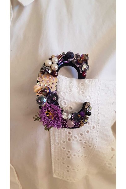 Saniş Tasarım İĞNE OYASI İLE İŞLENMİŞ TASARIM HARF BROŞU - C HARFİ