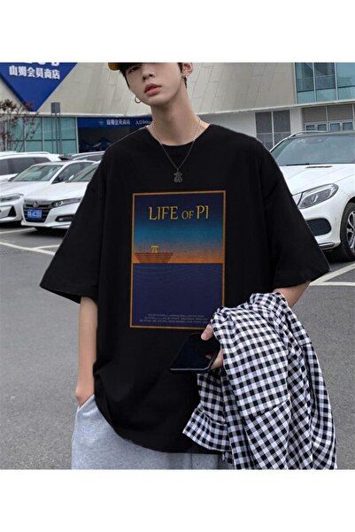 Violon Tricou oversize unisex negru cu imprimeu tipografic „Life Of Pi”