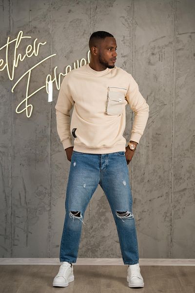 AKÇAYLAR Oversize 3 Thread Crew Neck Basic φούτερ με τσέπη και φλις εσωτερικά