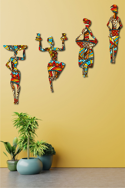 no77decor 4 Parça Afrikalı Kadın Etnik Desenler Dijital Baskı Mdf Set
