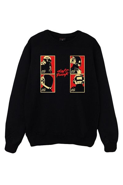 fame-stoned Унисекс суитшърт с кръгло деколте, 100% памук, черен, с щампа Daft Punk
