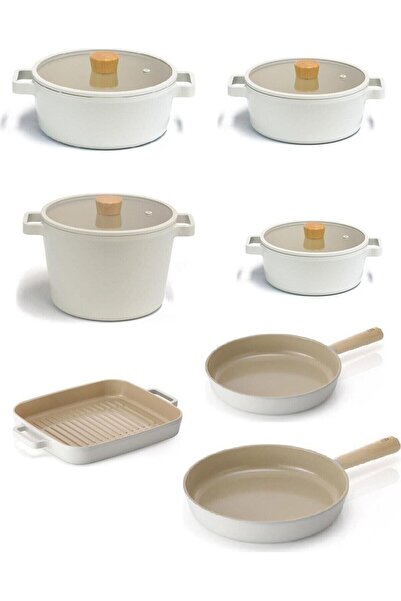 NEOFLAM Fika Alüminyum Döküm Cam Kapaklı 11 Parça Pro Tencere & Tava Seti