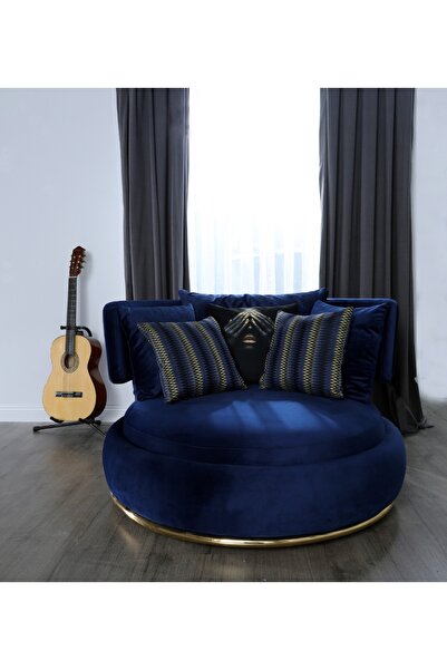 ERİZA Saks mavisi Lagos 360 Derece Döner Berjer (Babyface 24) Gold Kasa