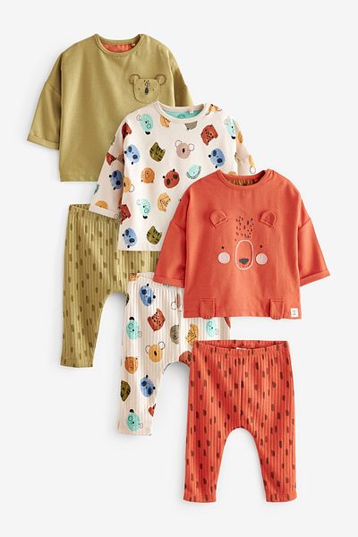 Next Baby 100% Cotton Rust Brown Animal Patterned 3-Piece Top and Bottom Set