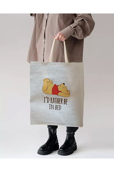 Zimsah Geantă din pânză brută imprimată Teddy Bear The Pooh