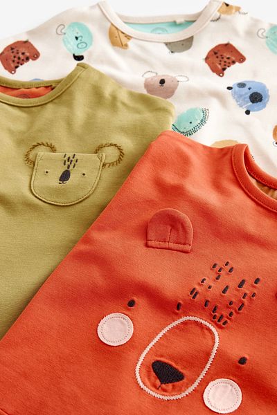Next Baby 100% Cotton Rust Brown Animal Patterned 3-Piece Top and Bottom Set