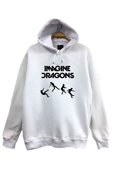 fame-stoned Φούτερ Imagine Dragons με κουκούλα 100% βαμβακερό λευκό