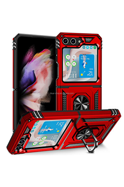 Rivor Samsung Galaxy Z Flip 5 Uyumlu Kılıf Military Armour Yüzüklü Standlı Ko...