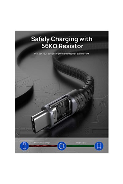 jsaux Premium Cc0008 3 Amper Qc 60 Watt 2 M Type-c Hızlı Şarj Ve Data Aktarım Kablosu Cc0008 Ip15 Uyumlu