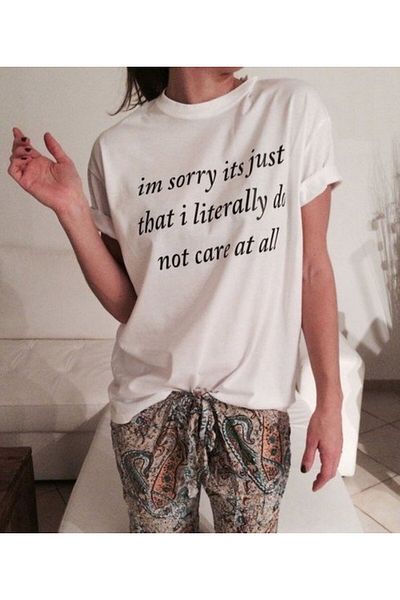 fame-stoned White Not Care At All Printed T-Shirt