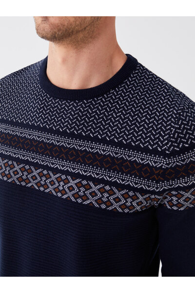 LC Waikiki Bisiklet Yaka Uzun Kollu Desenli Erkek Triko Kazak