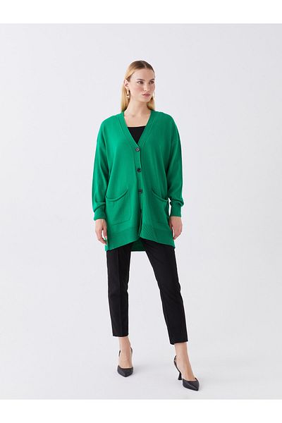 LC Waikiki Long Sleeve V-Neck Oversize Knitwear Women's Cardigan
