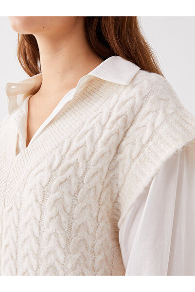 LC Waikiki Pulover oversize pentru femei, cu decolteu în V, cu model propriu